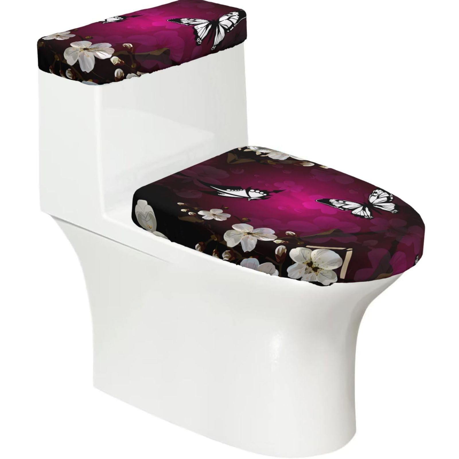 Mrowyc Black White Butterfly Printed Toilet Seat Set - Set Of 2 - Universal Toilet Seat Cover - Housewarming Birthday Christmas Gift