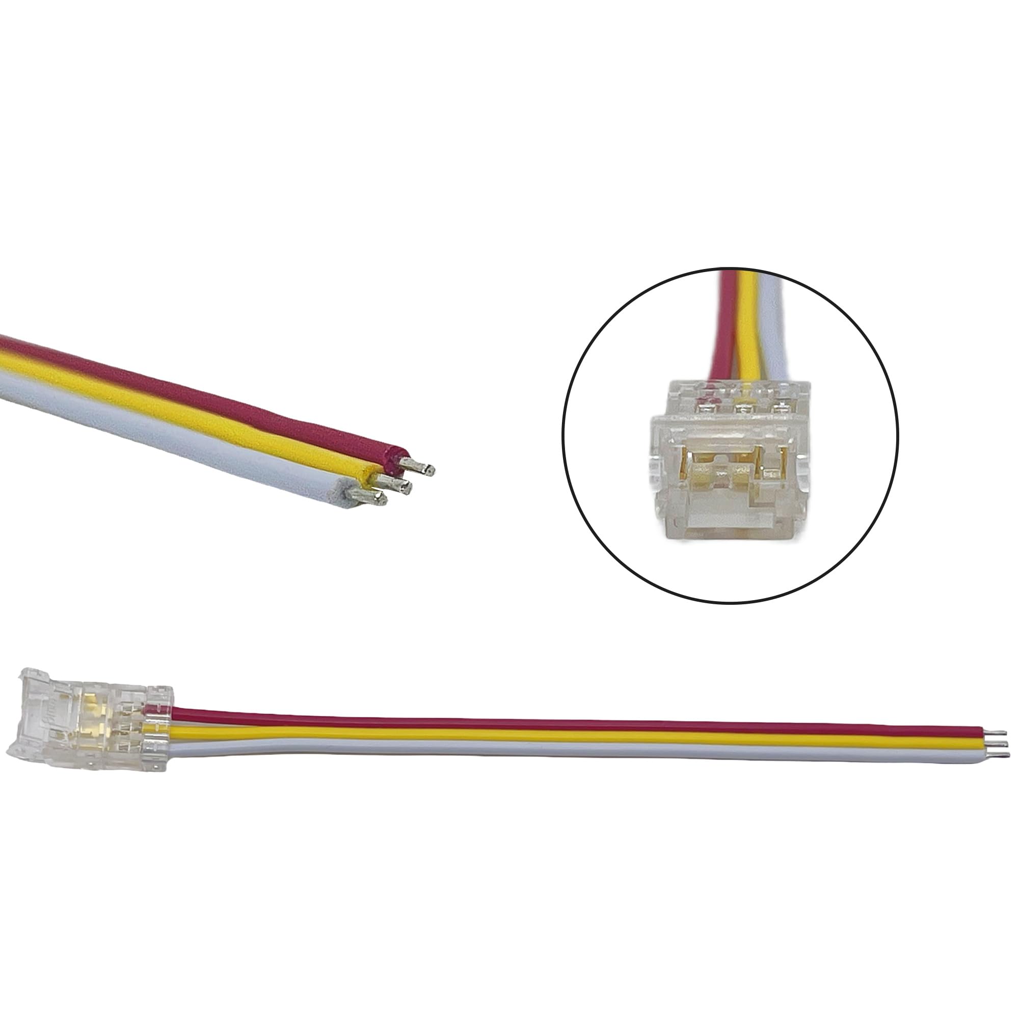 Clearhill 8mm 3Pin 10Pcs COB LED Strip Connectors,Solderless Strip to Wire Connectors + 10cm Cable-Gapless Connection for Double Color 5V/12V/24V LED Strips,No Soldering Required,Secure Connection - Image 4