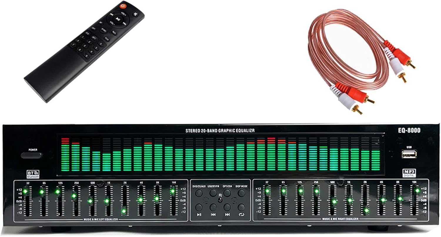 Égaliseur EQ Professionnel, Égaliseur Numérique 31 Bandes, Égaliseur Graphique Stéréo Audio Numérique, 12 Modèles de Rythme, Double Accordage Indépendant en 10 Segments, avec Réduction du Bruit
