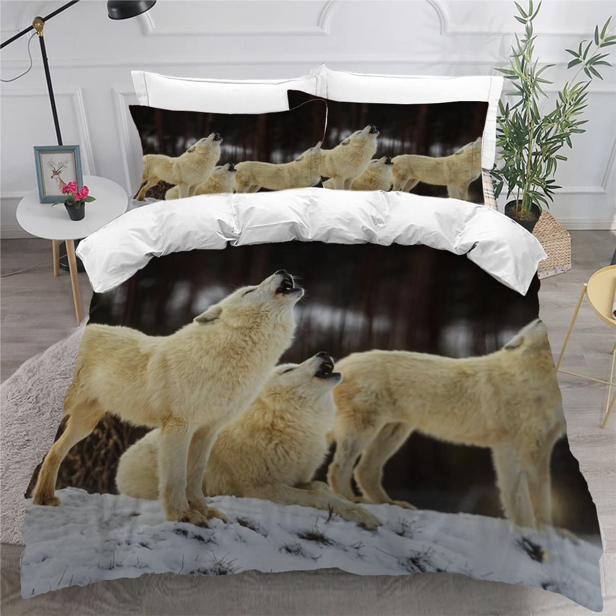 Housse de couette loup 140x200 lit enfant 1 personne parure de lit 3 pièces microfibre