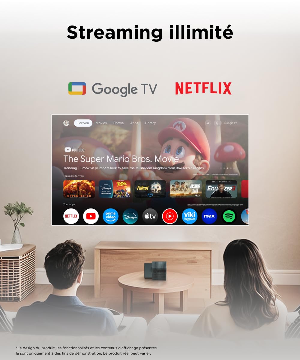 Projecteur TCL PlayCube DLP Full HD 1080p, Projecteur Portable certifié Netflix, 3h autonomie (Gaming). 750 lumens, 4K, autofocus, écran jusqu'à 150"