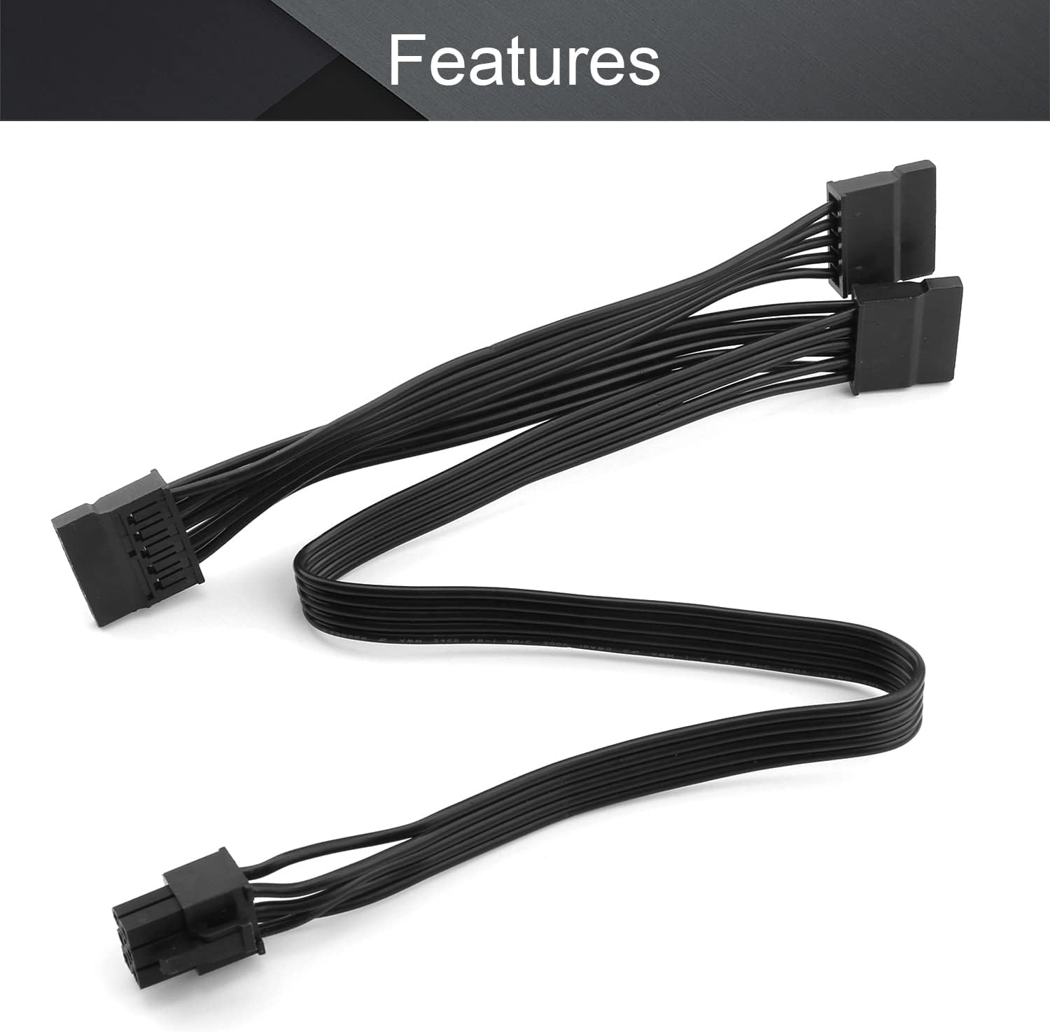 Fielect 1pcs 6 Pin to 3 SATA Power Y Splitter Adapter Cable Hard Drive Hard Disk Group Cable Black