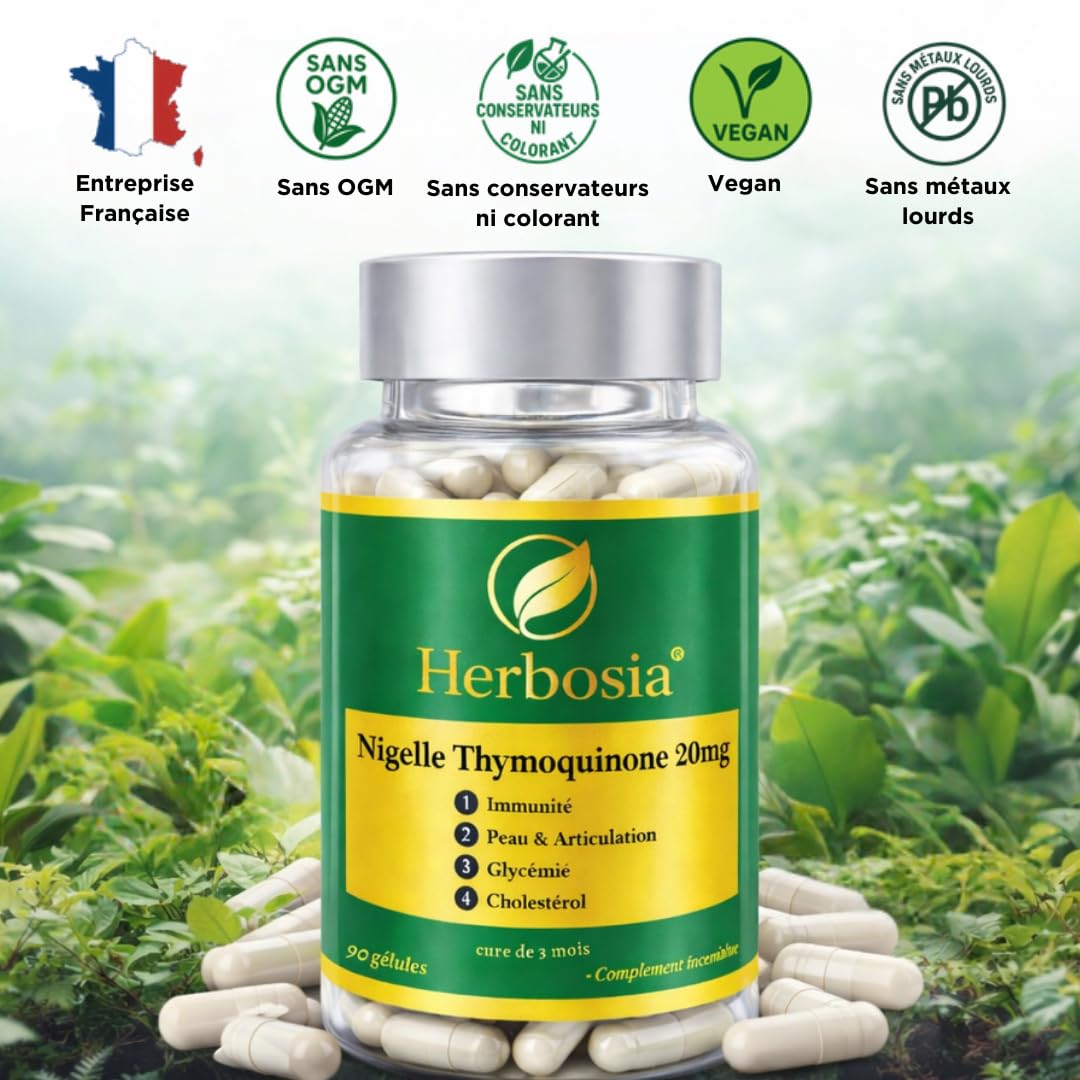 Cápsulas de Nigella Rica en Timoquinona 20 mg – Biodisponibilidad máxima – Vegano & Halal – La única forma estudiada científicamente – 90 cápsulas (curación de 3 meses)