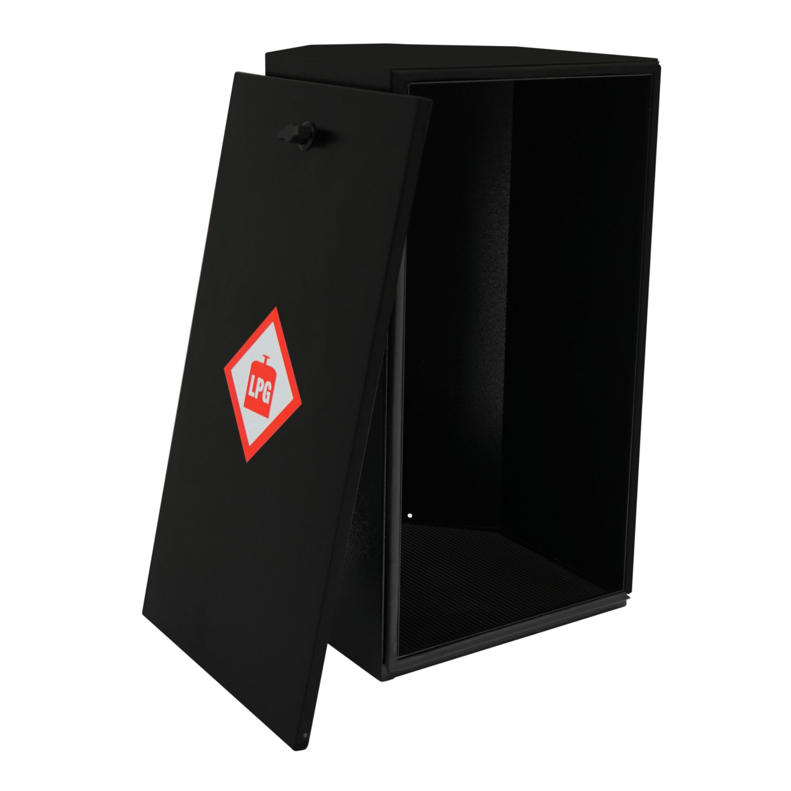 Armario para Bombona de Gas 6 kg/7 kg Metálico – Caja de Acero con Ventilación, Tapa Extraíble y Base Antideslizante – Autocaravana, Camper y Caravana – 59×32×35,5 cm