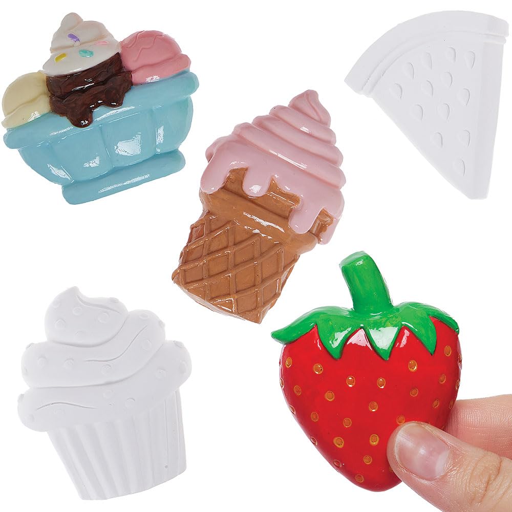 Baker Ross VC222 Mini Plaster Food Shapes - Pack of 8, Paint-Your-Own Plaster Sweet Treats