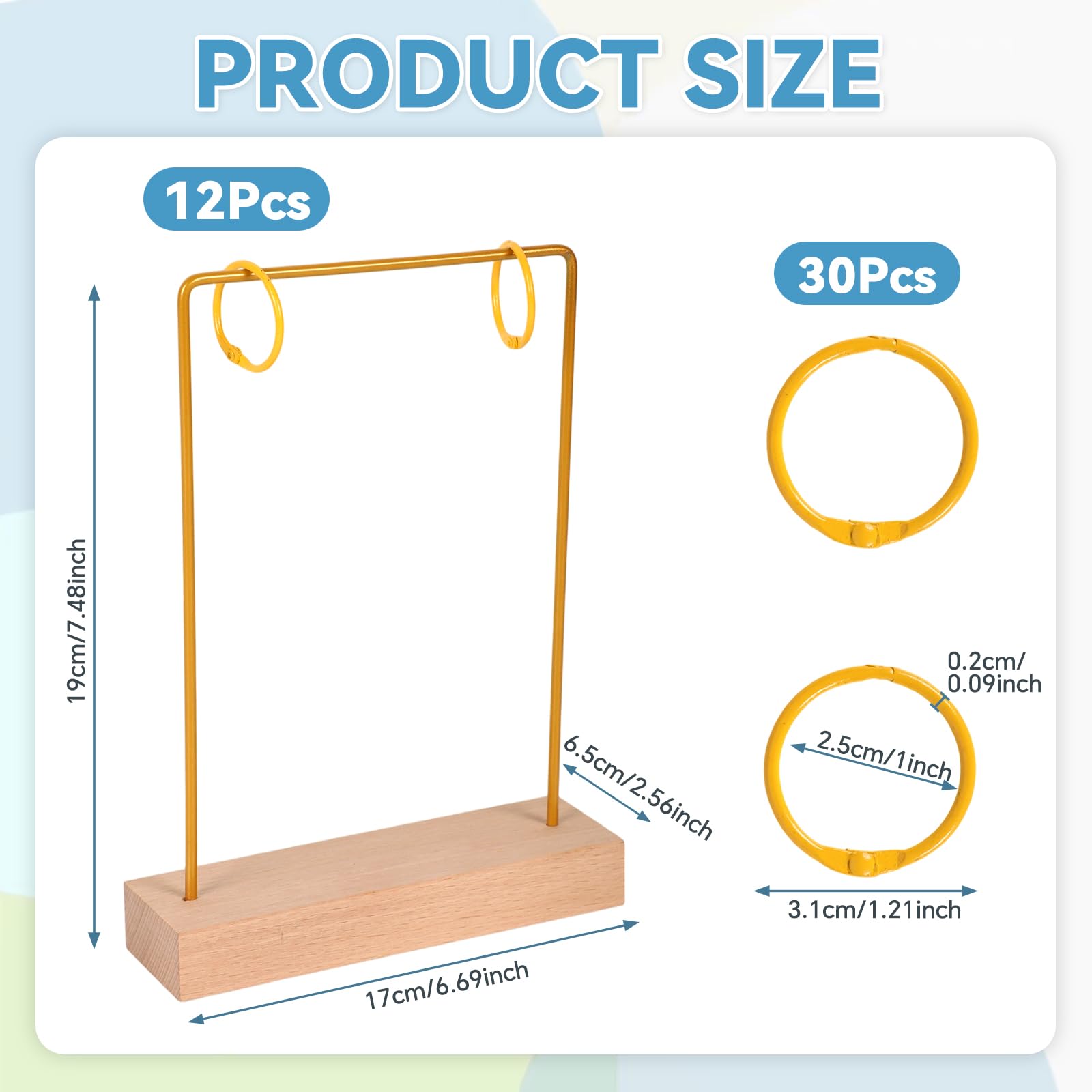 Photo 1 of 12 Pcs Mini Anchor Chart Holder Desktop Anchor Chart Storage with 30 Binder Rings Double-Sided Card Display Back to School Learning Card Stand (Gold, 20cm*14cm*4cm)