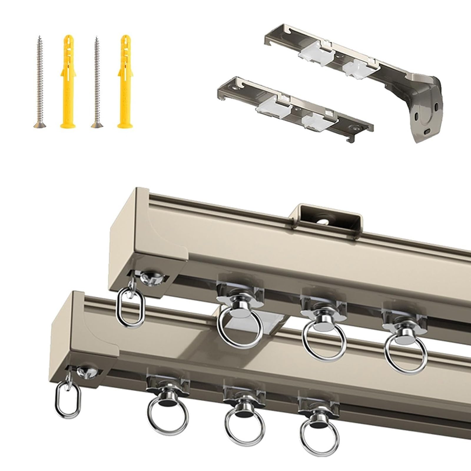 Ceiling/Wall Curtain Track Heavy-Duty Double Curtain Rail for Office Living Room RV Divider, Curtain Rails Silent Slider Track System, Aluminum Sliding Rail With Silent Roller(Champagne,420cm(13.8ft))