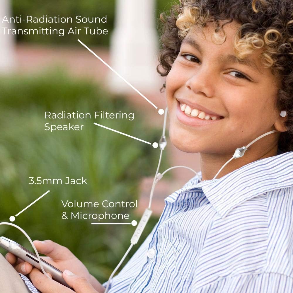 SafeSleeve EMF Protection Anti Radiation Free Air Tube Headphones: Reduces EMF Radiation 5G, Aluminum Metal Earbuds with Microphone & Volume Control, for All Devices (Black)