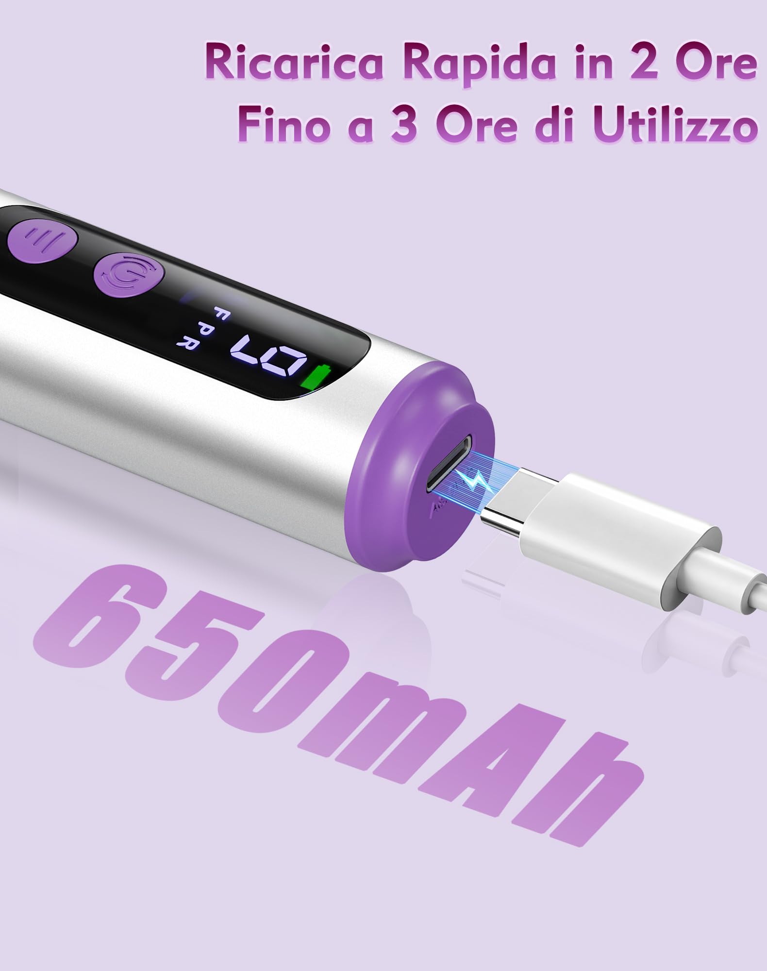 Fresa per Unghie Professionale 20000 Giri/min, Lima per Unghie Elettrica 12 in 1 con Display LCD, 9 Velocità Regolabili, Micromotore Unghie Ricaricabile per Manicure e Pedicure