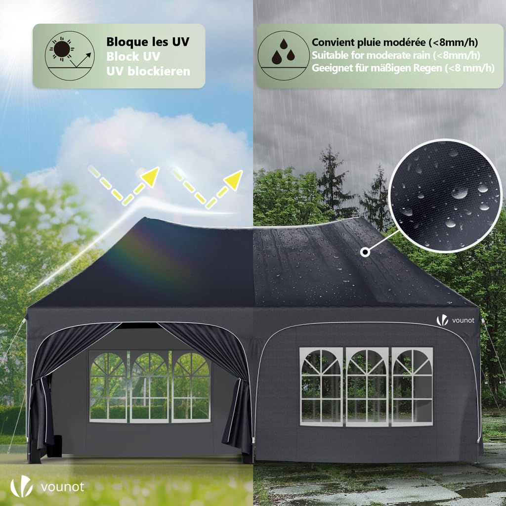 VOUNOT® 3x6m Pavillon Wasserdicht mit 6 Seitenwänden, Faltpavillon Stabil, Partyzelt Winterfest, UV-Schutz 50+, Gartenzelt Faltbar mit 6 Sandsäcken und Tragetasche, Grau