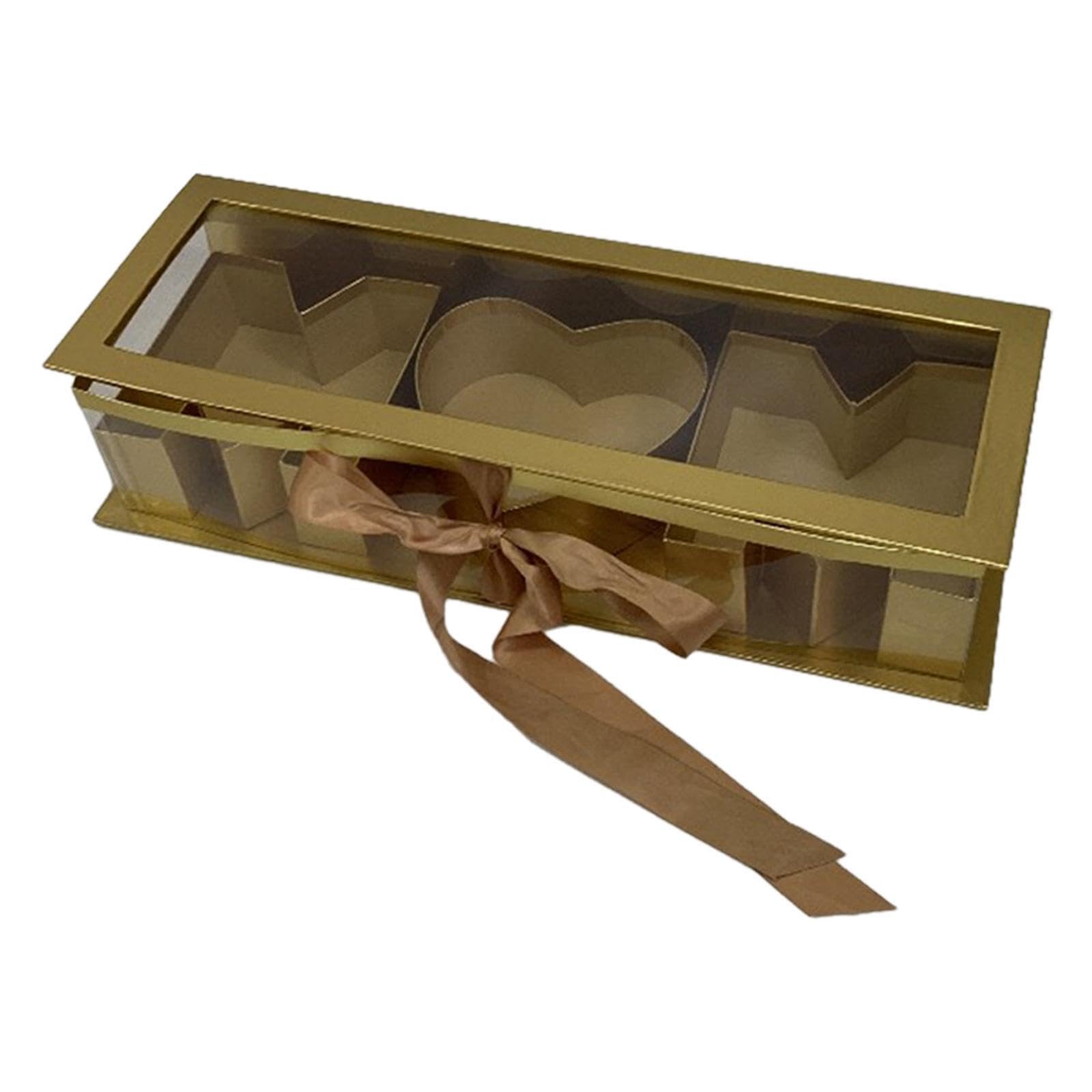 QLECXZI Elegant Fillable Gift Box For Flowers In Mom Letter Makes Every Occasion Memorable Or Other Gifts. Fillable Mom Letter Shaped Gift Box Is With Of, Gold, 44.5x15.5x9.7cm