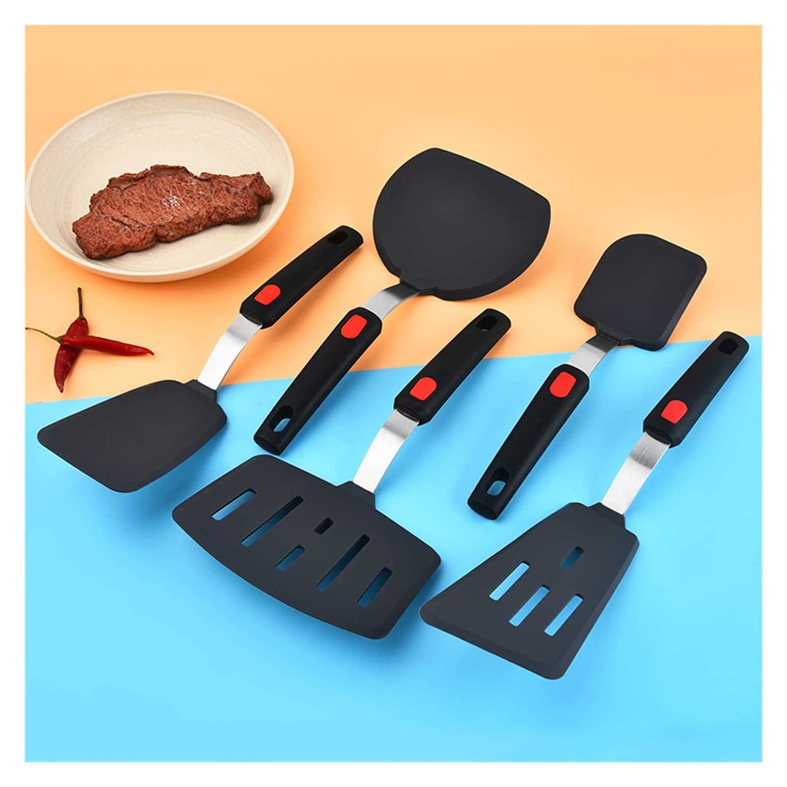 spatules Spatule de Cuisine en Silicone Noir Haute température Spatule(Long Shovel)