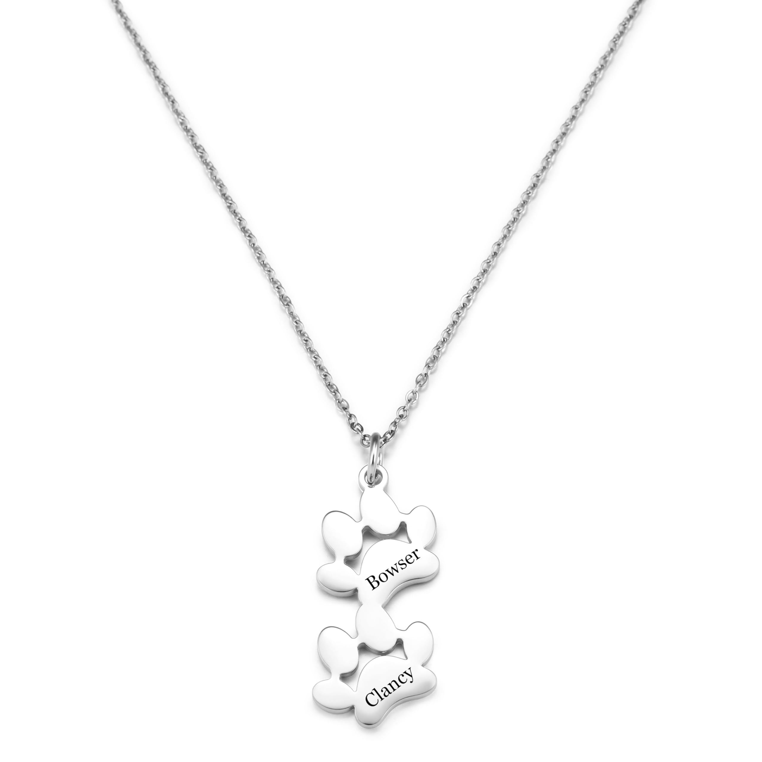 INBLUE Collar Personalizado Conmemorativo para Mascota, Colgante Pata de Perro para Mujer, Joya con Huella Grabada Nombre, Acero Inoxidable/Plata de Ley, Regalo para Amantes Mascota