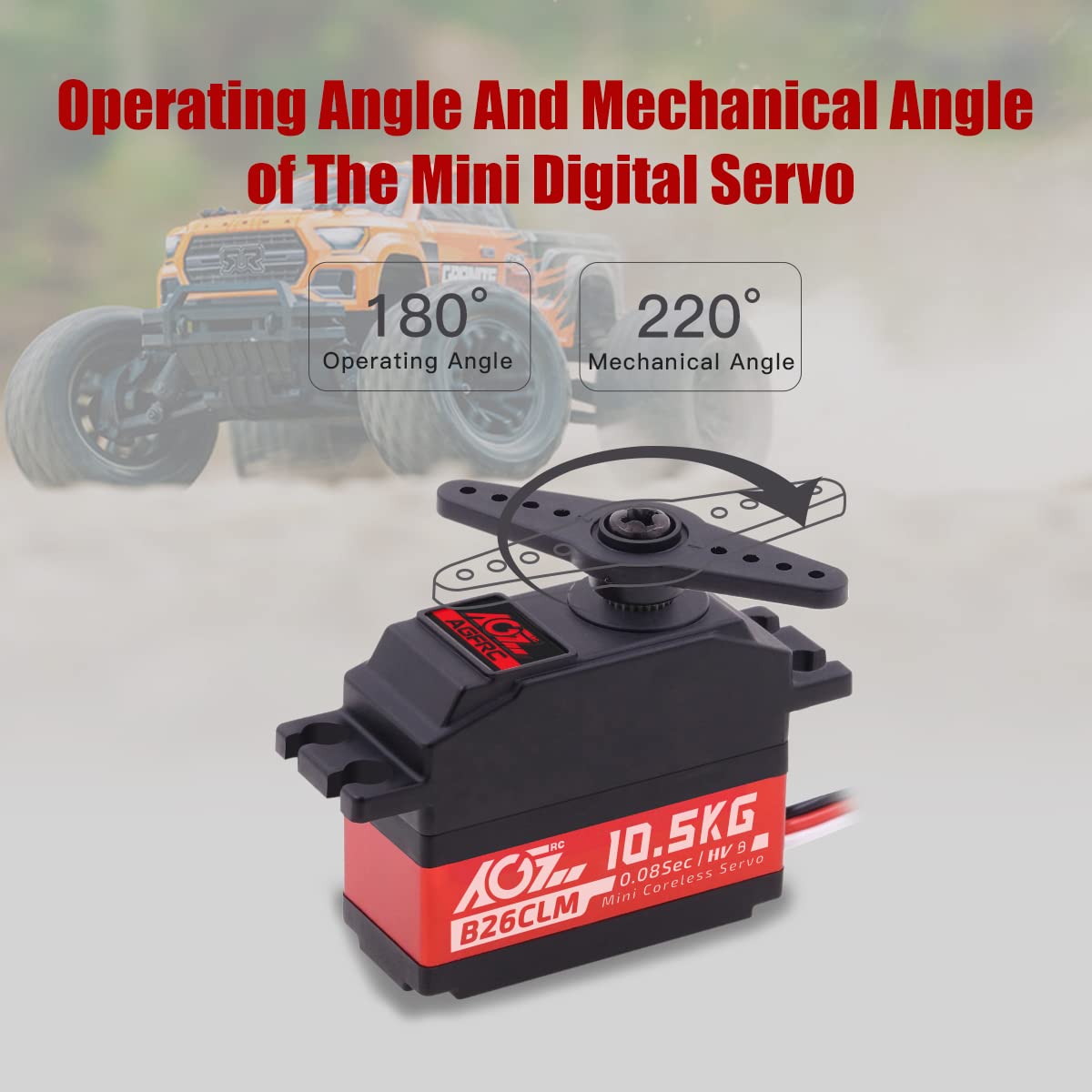 AGFRC Servo Digitale Coreless 10.5KG - Alta Velocità con Scocca Intermedia Alluminio e Ingranaggi Titanio per Auto/Aeroplanini RC 1/12 (B26CLM V2)