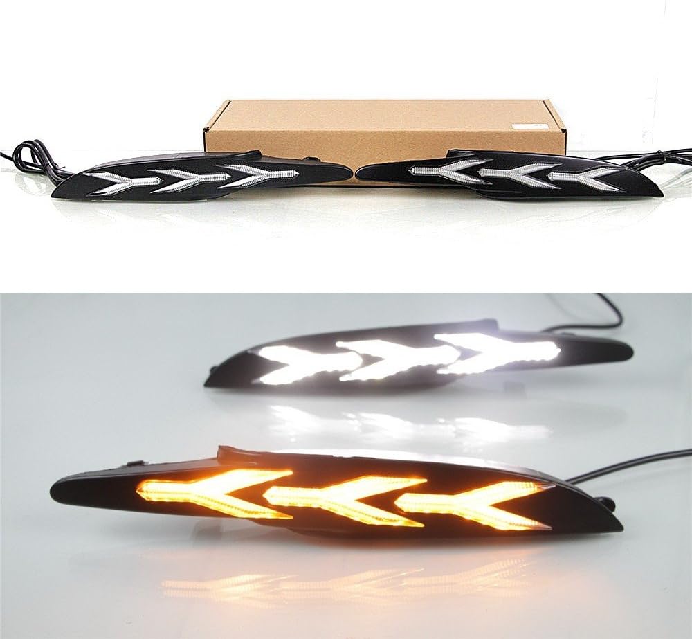 LED Daytime Running Light compatible for Mazda 3 Axela 2017 2018, LED 6000K DRL With Yellow Streamer Turn Signals
