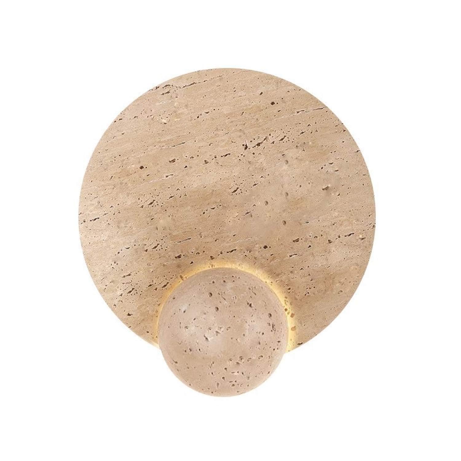 USMJQVZ 6W Black Round Travertine Wall Sconce Modern Marble Yellow LED 3000K Cave Wall Lighting Natural Japanese Style Wabi Sabi Light Fixture for Bedside Hallway