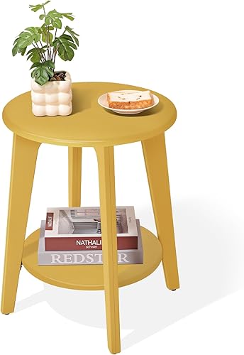 Miniatura 11 de Mesa auxiliar redonda pequeña de madera con estante inferior, mesita de noche moderna para espacios pequeños, sala de estar, dormitorio, marrón