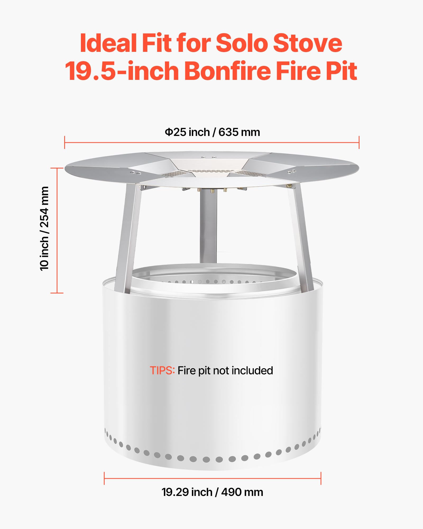 VEVOR Deflettore di Calore per Braciere da 635 mm Deflettore per Braciere da Falò in Acciaio Inox 304 per Stufa Solo Yukon, Forma di Rotonda, Copribruciatore Staccabile, Accessori da Campeggio
