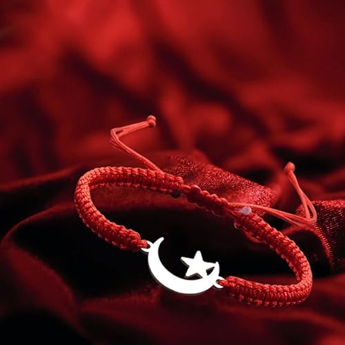 Miniatura 5 de Joyería fina para mujer, anillos de acero inoxidable, pulsera de estrella y luna, tejida a mano, pulsera de cuerda ajustable, aretes largos de