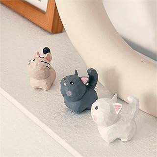 ShaoAngDuoMi Cute Mini Carved Wooden Cat Figurines, 4PCS Handmade White Gray Brown Kitten Sculpture with Base Craft Set, 1.8"*1.5" Cute Cat Statues Home Decor Art Carving Work