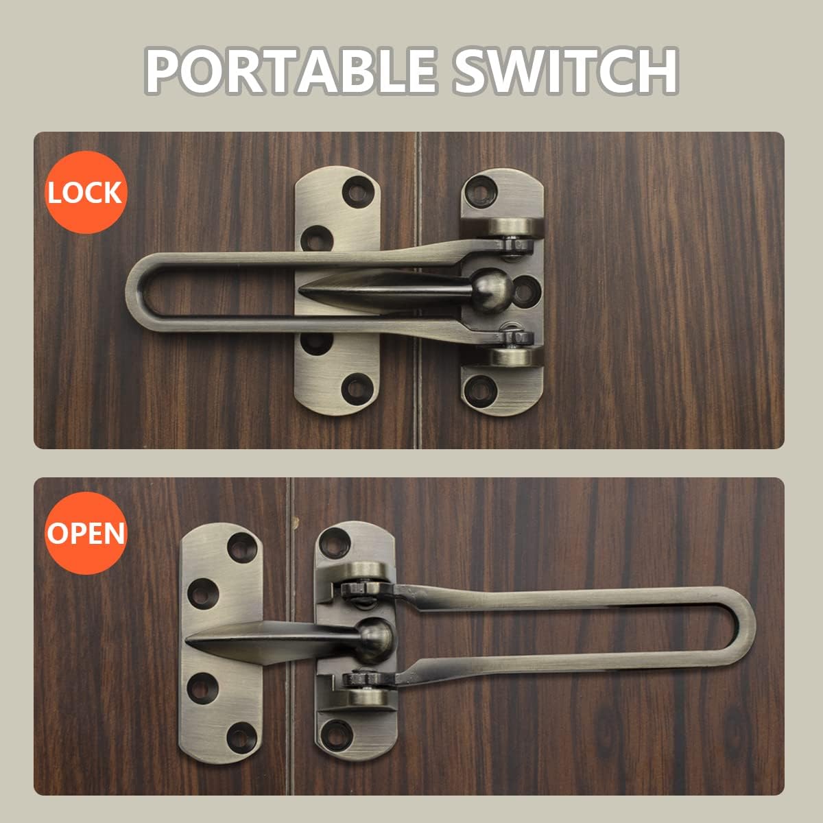 SANATO Door Lock Swing Bar Door Guard 2-1/2" High Security for Home (Antique Brass US5)