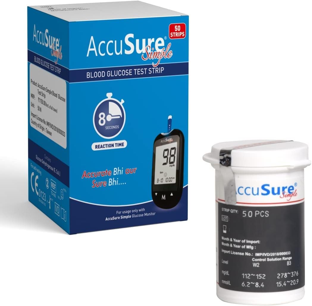 AccuSure Simple Blood Glucose Test Strip - 50 Strips