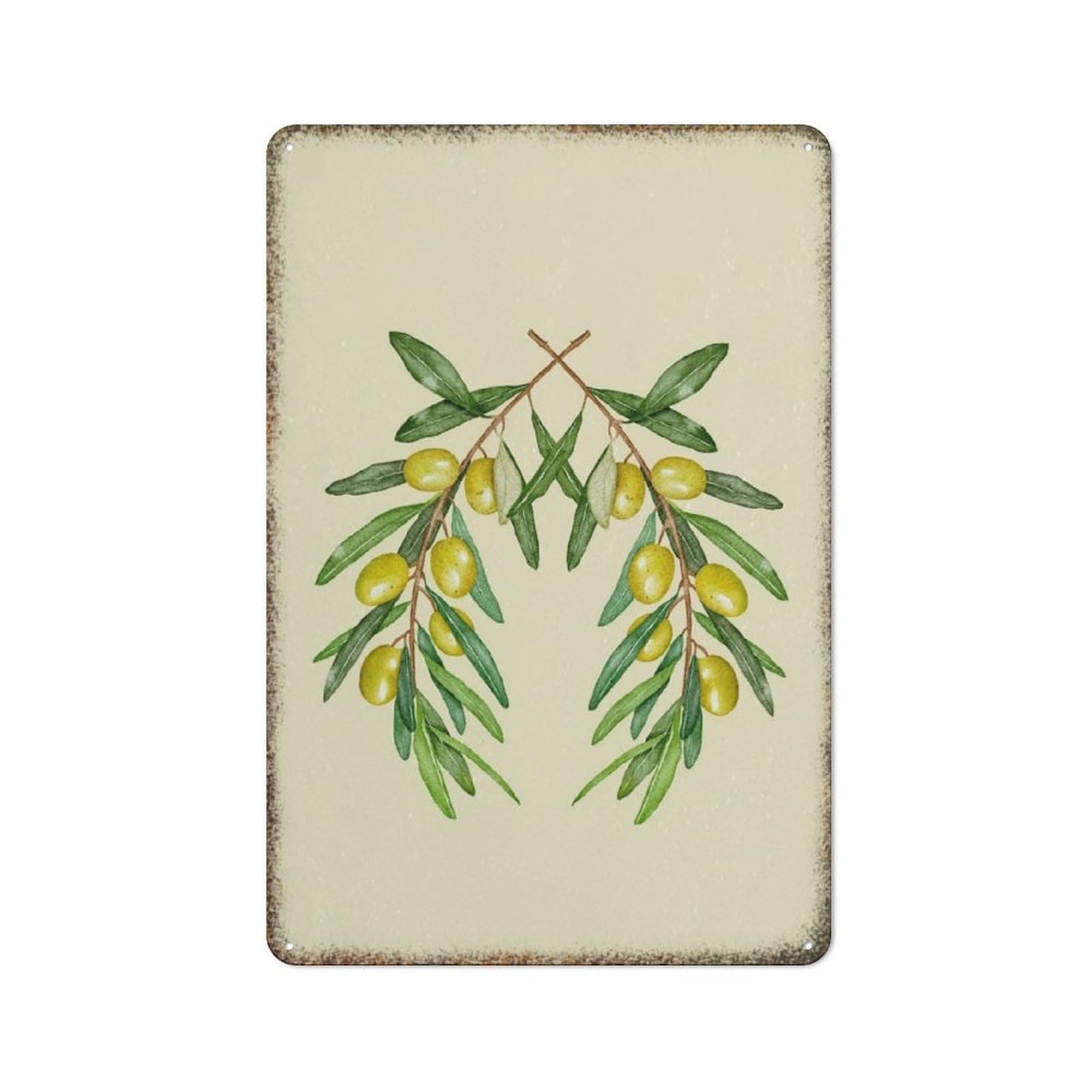 Olive Branch Watercolor Botanical Retro Metal Wall Art Fashionable Decor Sign for Farmhouse Home Office Kitchen Wall Decoration 8x12 Inch