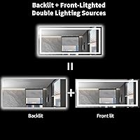 Vista 6 de LOAAO Espejo de baño LED de 72 x 32 pulgadas con luces, antiniebla, regulable, retroiluminado + iluminado frontal, espejo de tocador de baño