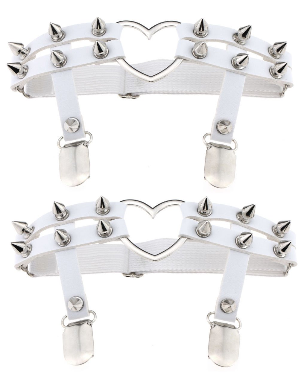 LINKY 2pcs Women Girl Sexy Leather Punk Rivet Stud Leg Garter Heart (White)