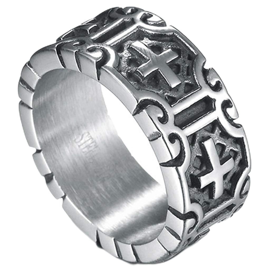 Jude Jewelers 9mm Retro Vintage Stainless Steel Cross Band Style Biker Ring