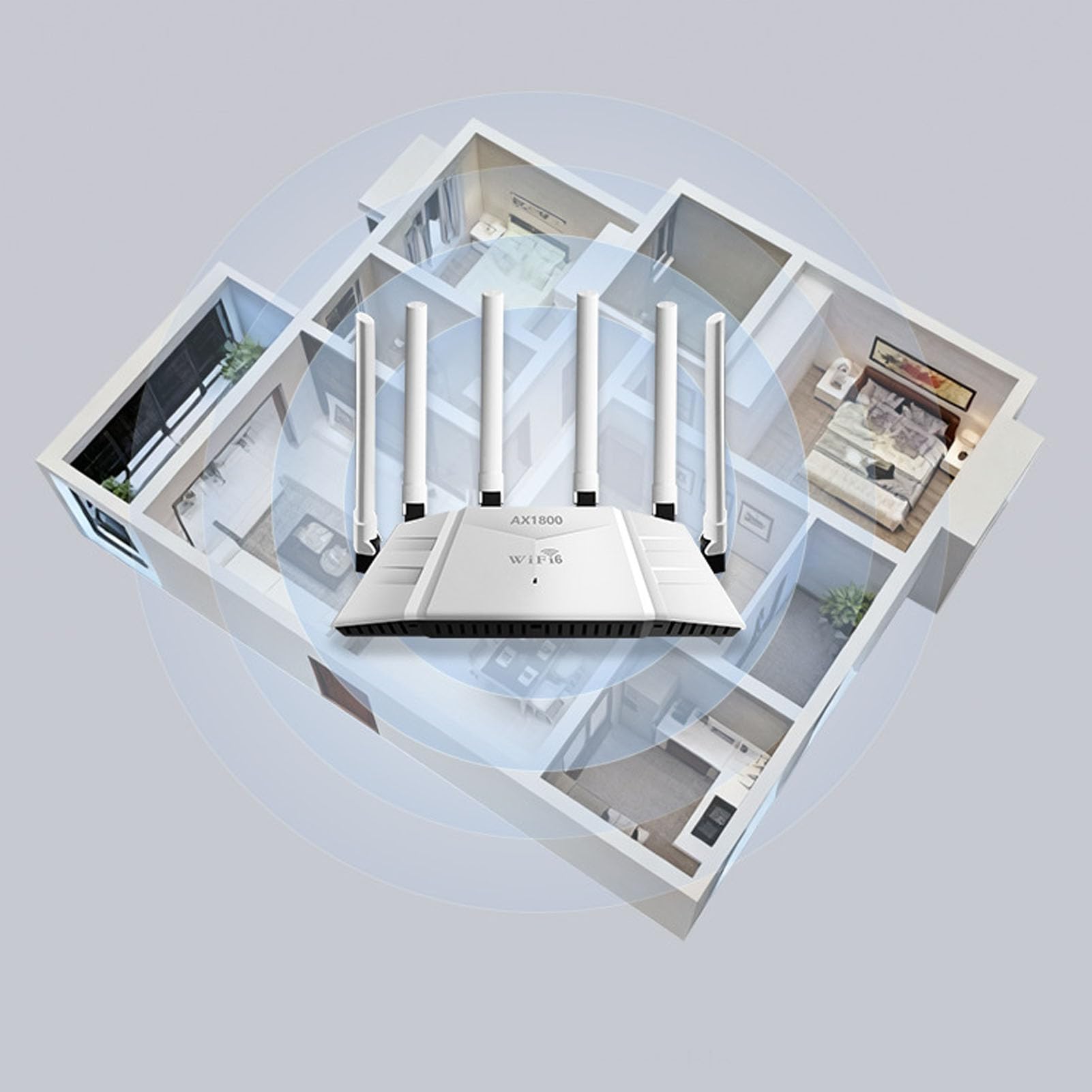 Routeur WiFi 6, Routeur sans Fil Gigabit Quad Core 1,5 GHz avec 6 Antennes à Gain élevé et Support maillé, pour Un Usage Domestique et Professionnel (Prise UE)