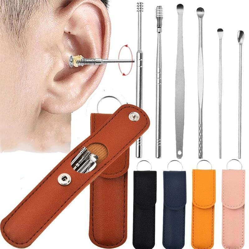 TAXILA 6 Pcs Ear Cleansing Tool Set,Innovative Spring Ear Wax Cleaner Tool Set,Ear Curette Ear With Storage Leather Pouch Pack-1-image-45