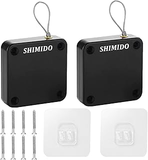 SHIMIDO Upgraded Punch-Free 1000g Automatic Screen Door Closer, Storm Door Closer, Sliding Screen Auto Door Closer with Steel Drawstring for Bathroom, Bedroom, Studyroom, etc.（2 Pack Black）