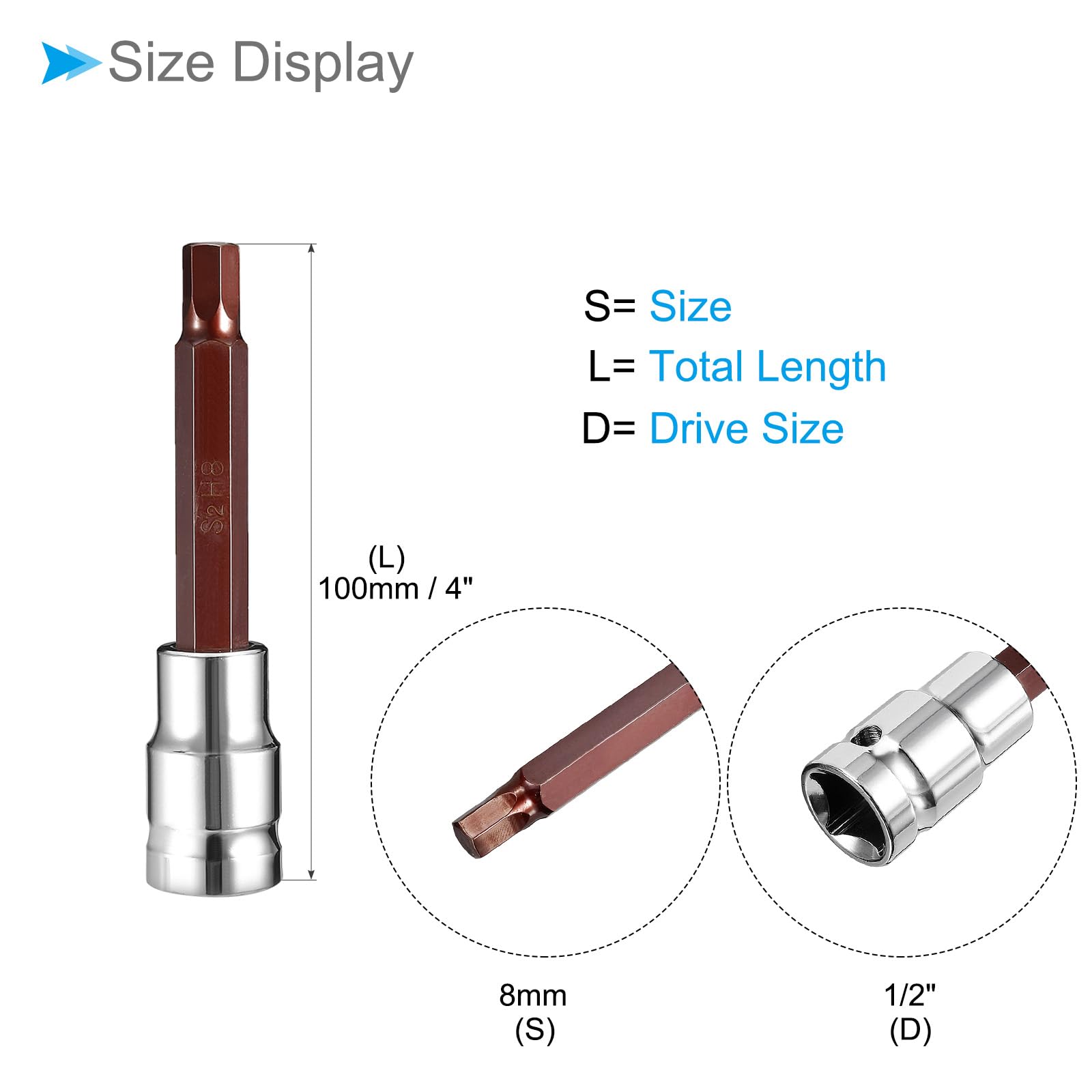CoCud Hex Impact Bit Socket, 1/2" Drive x 8mm S2 Steel CR-V Quick Change Hex Tamper Proof Socket Impact Bit Screwdriver Sockets Adapter - (Applications: for Fastening Screws), 1-Pieces - Image 2