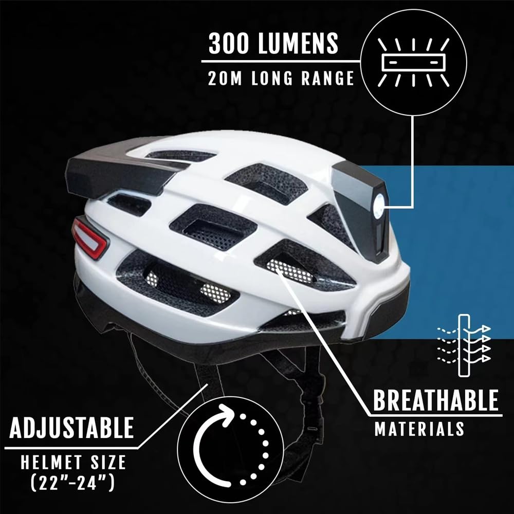 Inteligentny kask rowerowy, inteligentny kask rowerowy, kask rowerowy dla kobiet i mężczyzn, z reflektorem, światłem tylnym, alarmem awaryjnym SOS i bezprzewodowymi słuchawkami, 3,7 V, 1200