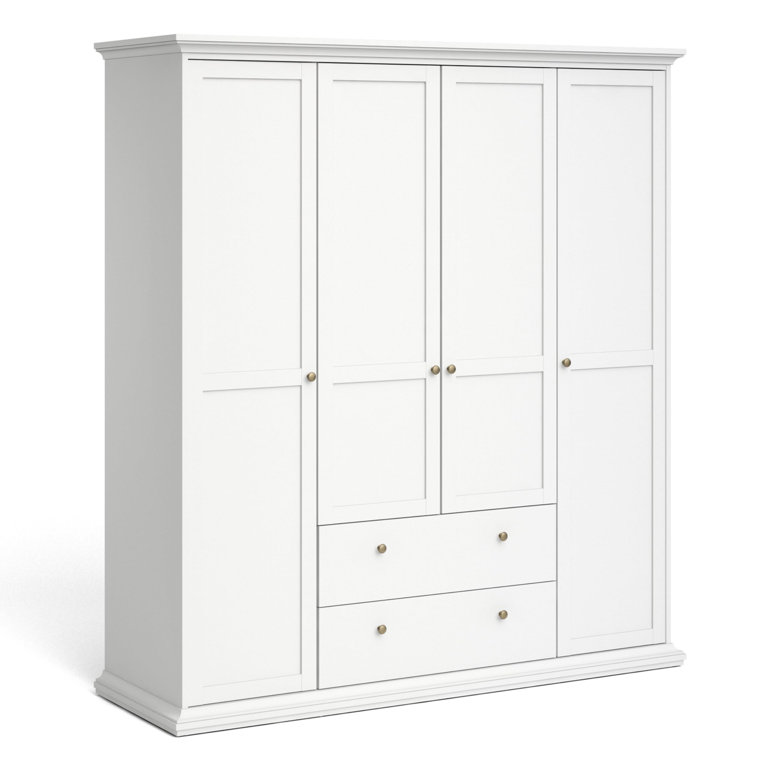 Furniture To Go | Paris, Engineered Wood, White, Wardrobe with 4 Doors and 2 Drawers