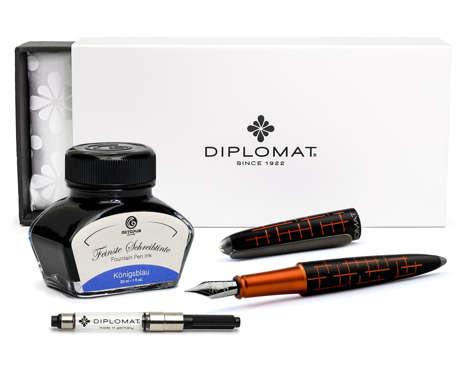 Diplomat Elox Füllhalter-Set Matrix Schwarz Orange, Tinte und Konverter