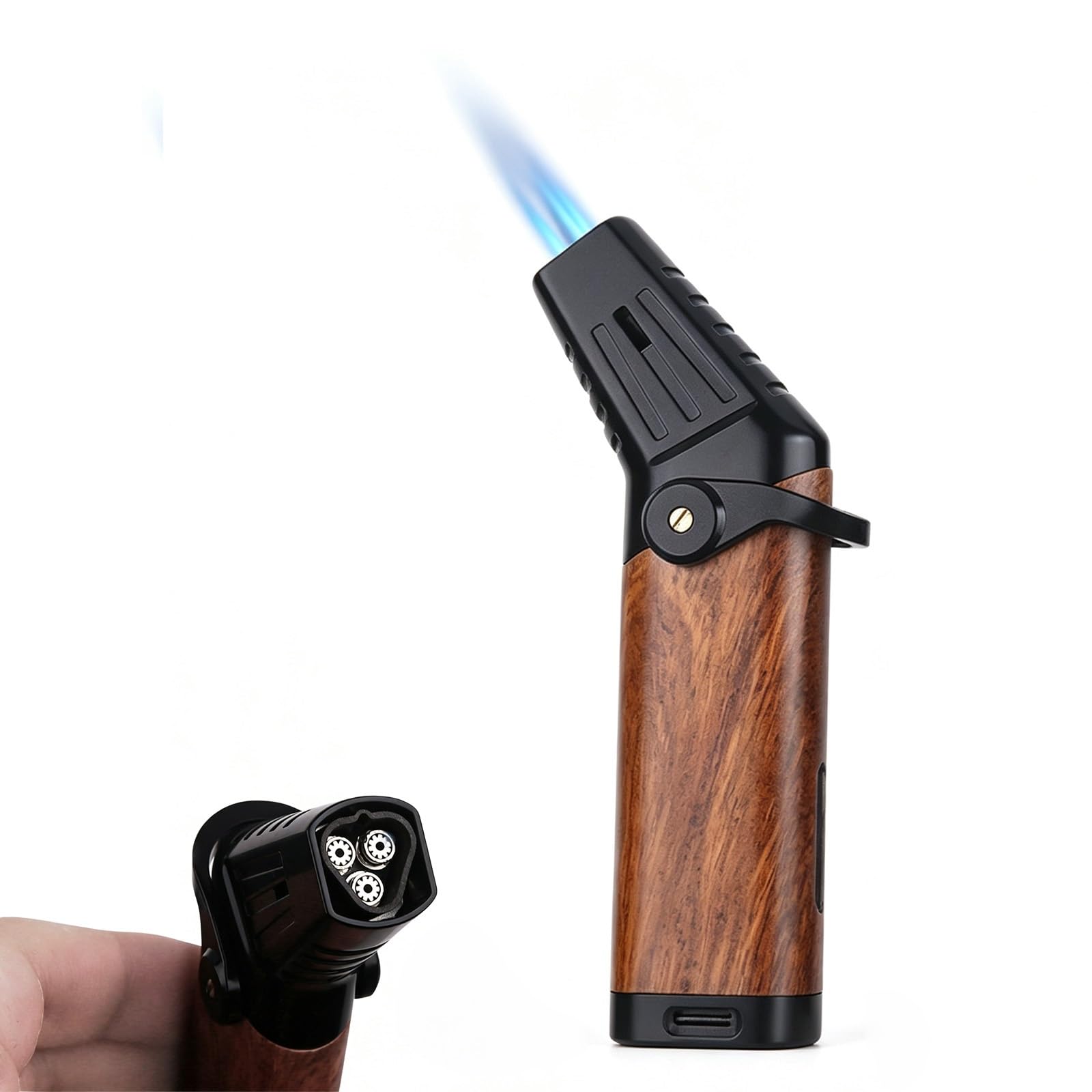 JHCYDM Metal Three-Flame Torch Lighter, Windproof Butane Lighter