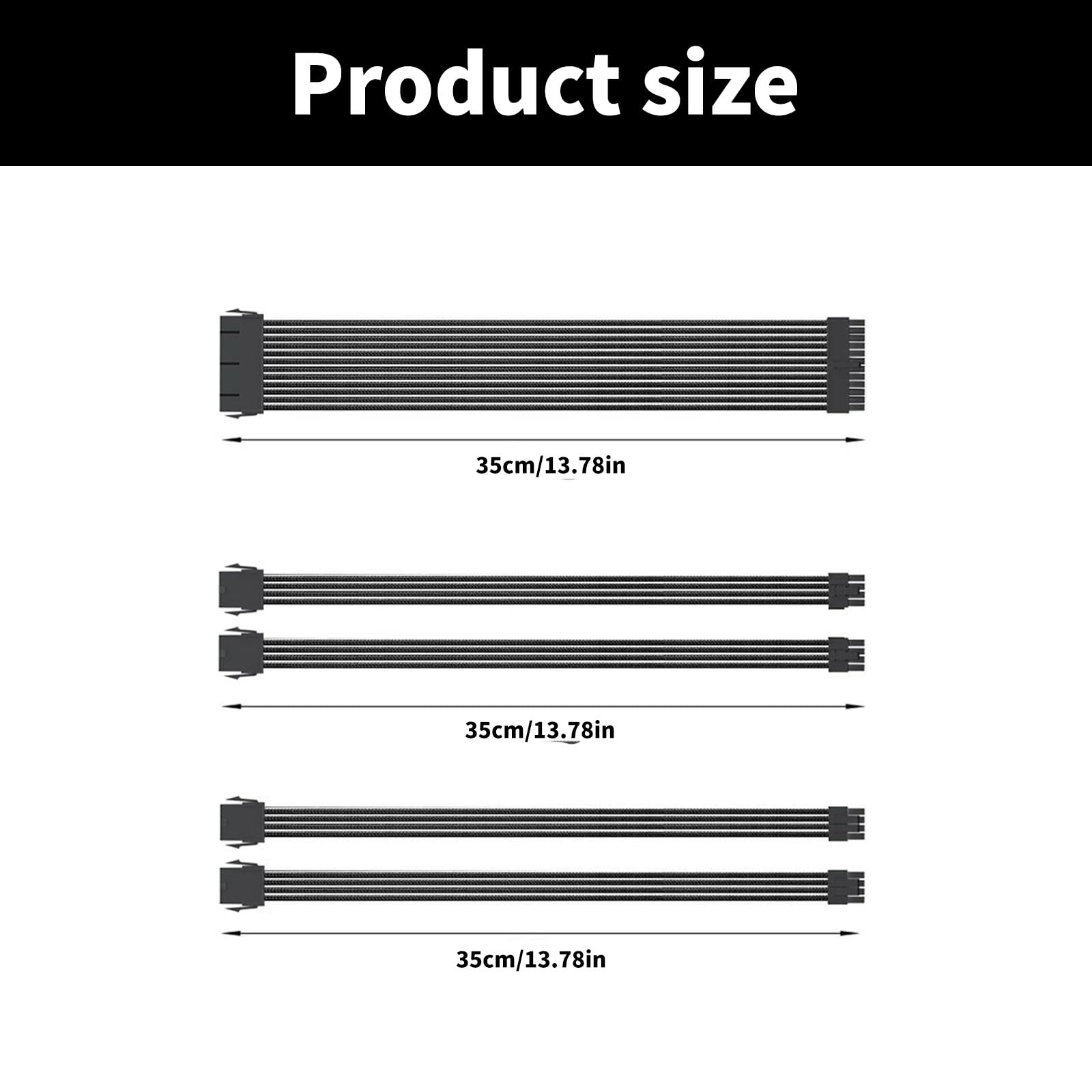Cavo di alimentazione con manicotto per PC, set di cavi di prolunga da 35 cm, 24 pin, GPU, PCIE, 6+2 pin, 8 pin, CPU 4 + 4 pin, 18 AWG, cavo di alimentazione in nylon intrecciato