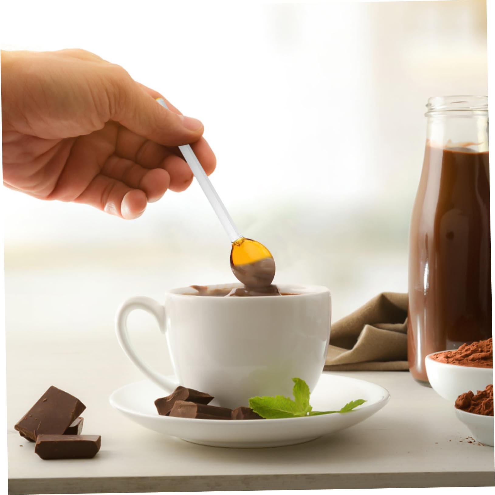 CHILDWEET 5 Pcs Glass Spoon Stirring Tea Spoon Cocktail Stirring Spoon Appetizer Spoon Drink Cocktail Stir Sticks Long Handle Spoon Milk Tea Spoons Coffee Stirrers Coffee Stir Sticks