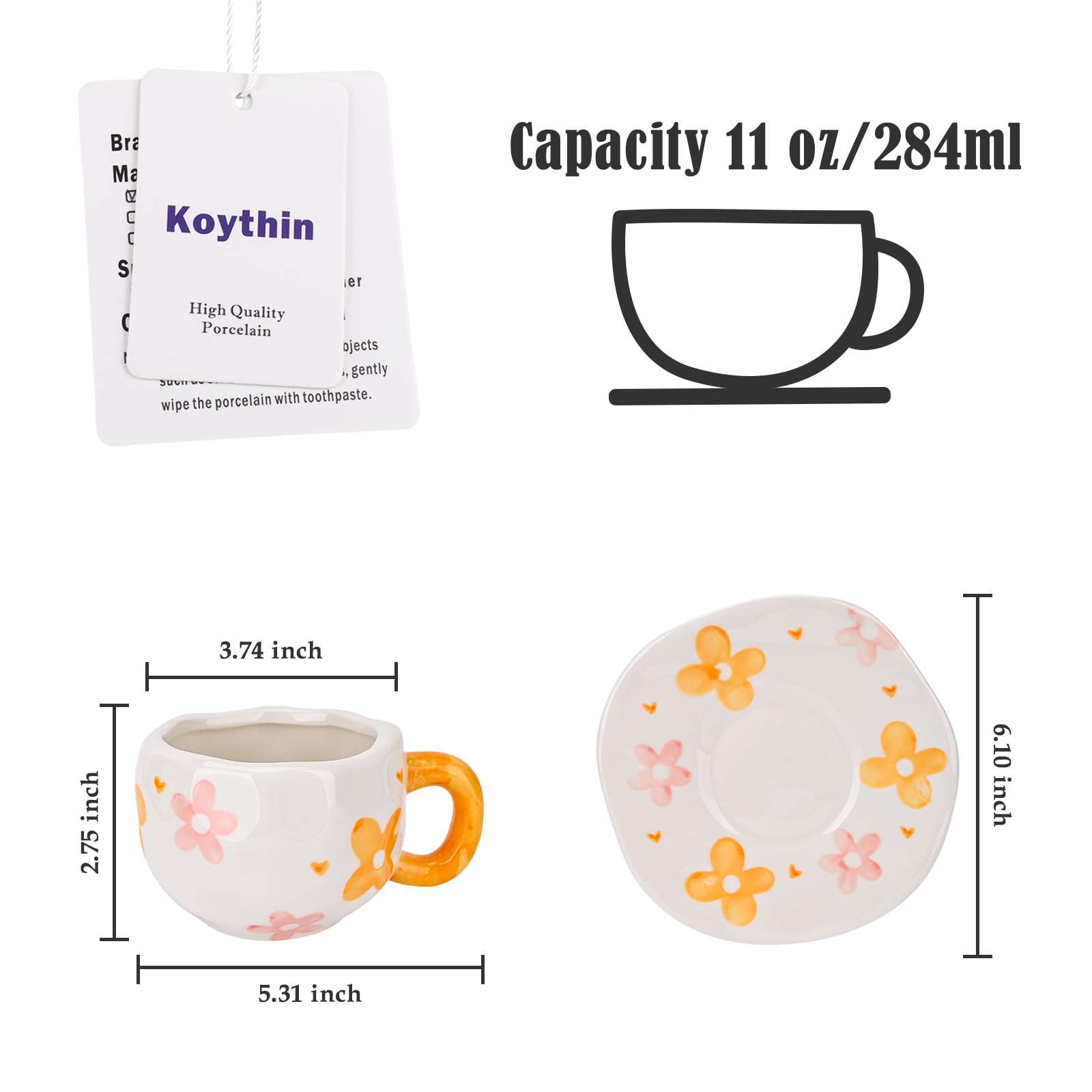 Koythin Ceramic Coffee Mug with Saucer Set - Image 2