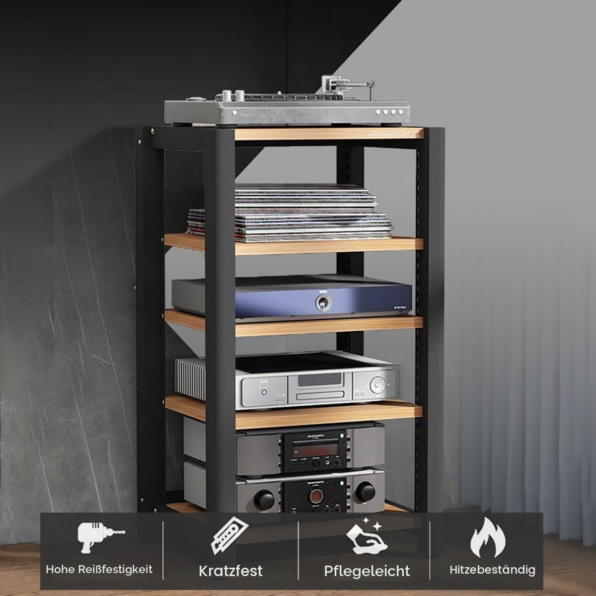 HiFi Rack 2/3/4/5 Ebenen – AV Regal für Audio Video Komponenten, Stereoanlagen, Plattenspieler, Mehrschichtiger HiFi Schrank, TV Zubehör Schrank, Medienmöbel für Wohnzimmer & Studio(Brown,H40cm/15.7in