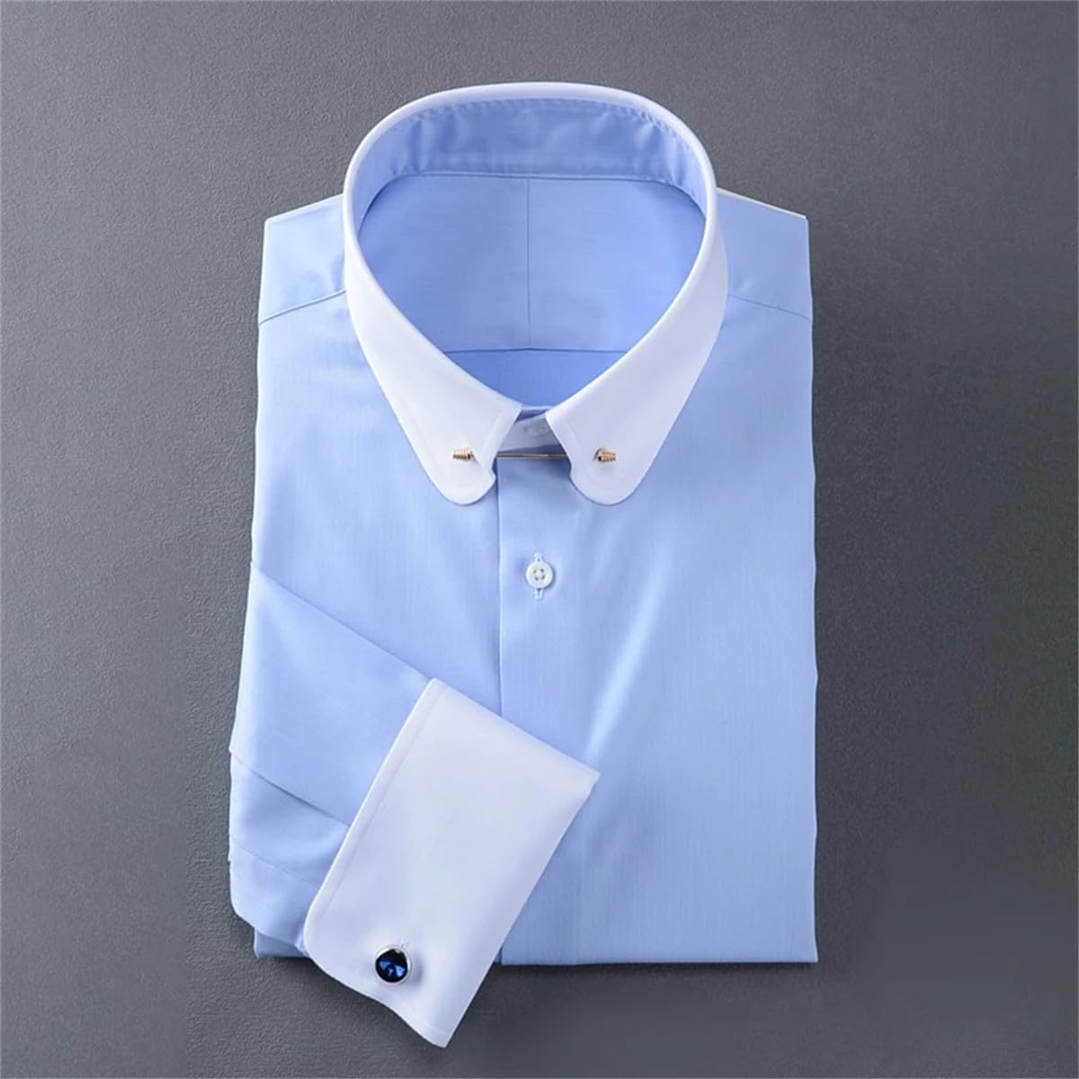 Camicia da Uomo a Maniche Lunghe con Polsini alla Francese, vestibilità Slim, in Cotone, per Uomo (001 L)