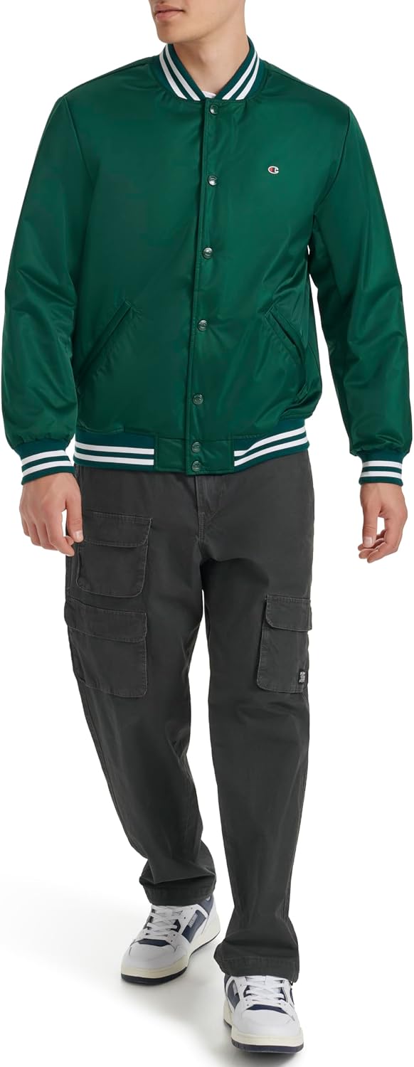 Champion Men's Logo Striped-trim Varsity Jacket