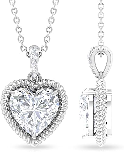 Miniatura 3 de 2 CT Heart Shape Zircon Pendant, Solitaire Heart Pendant Necklace with Rope Frame Gold, CZ Heart Pendant with Gold Decorative Bail