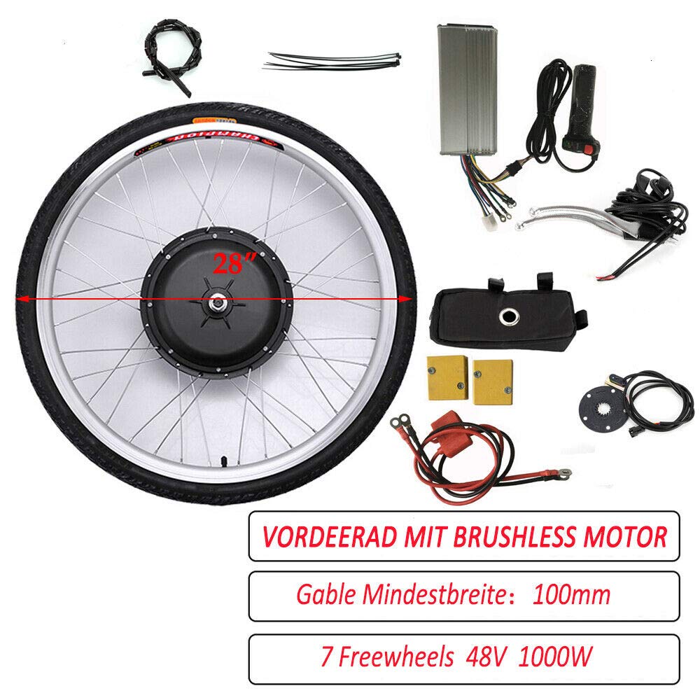 28 Zoll Ebike Umbausatz 48V 1000W, Elektrofahrrad Conversion Kit, E-Bike Conversion Kit Umbausatz Frontmotor Vorderrad Ebike Pedelec Motor