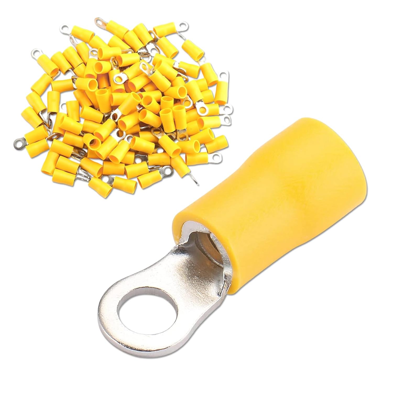 Baomain Insulated Ring Spade Wire Connector Electrical Crimp Terminal 12-10AWG USA#8 RV5.5-4 Yellow (1000PCS)