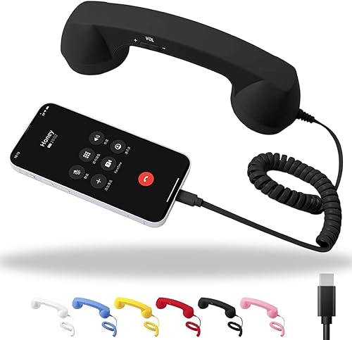 Auricular retro para iPhone, receptor de teléfono tipo C para teléfono celular, teléfono fijo estilo vintage de la vieja escuela con micrófono y
