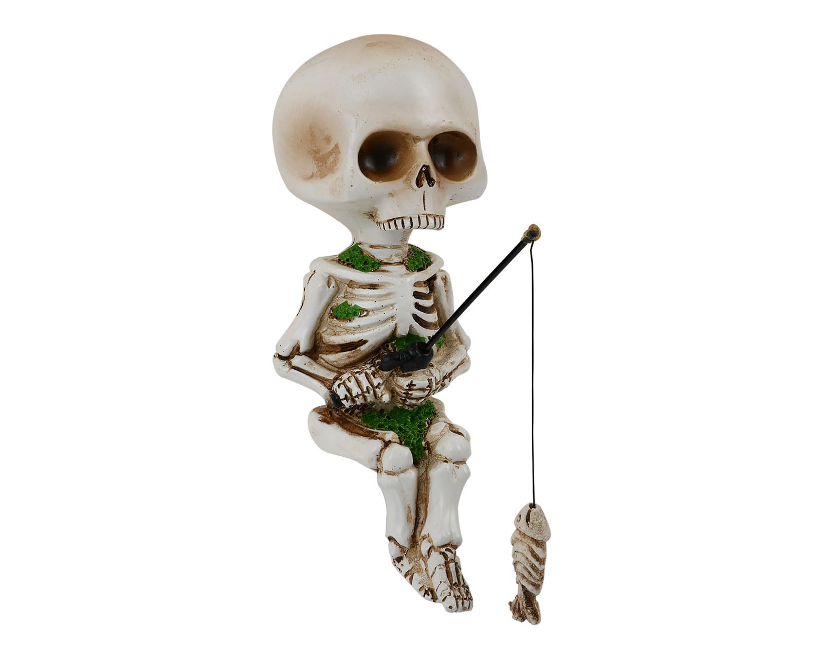 DS. DISTINCTIVE STYLE Style Fishing Skeleton Statue 4.5 Inch Mini Skull Figurines Halloween Gothic Decor Resin Cute Skull Fisher Sculpture for Outdoor Garden Pond Fountain Poolside