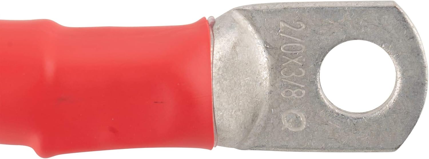 Exell Battery 2/0 Interconnecting Copper Cable, 12-inch Length with 3/8-inch Lugs, Red